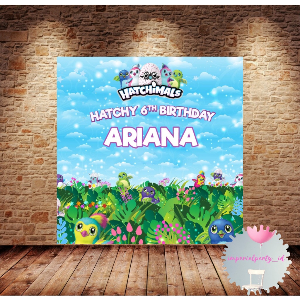Custom Backdrop Banner Spanduk Happy Birthday Hatchimals Animal
