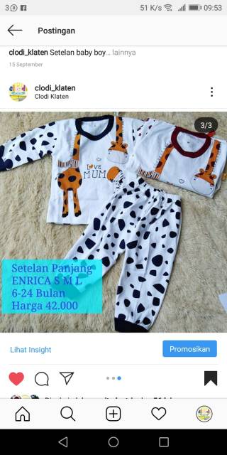 Enrica Setelan Baju Bayi Lengan &amp; Celana Panjang Bahan Kaos Adem Ukuran 0 S M L