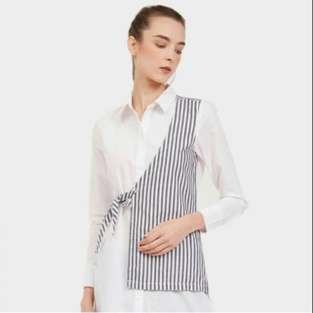 Ako tunik /kemeja panjang warna putih motif garisgaris baru murah