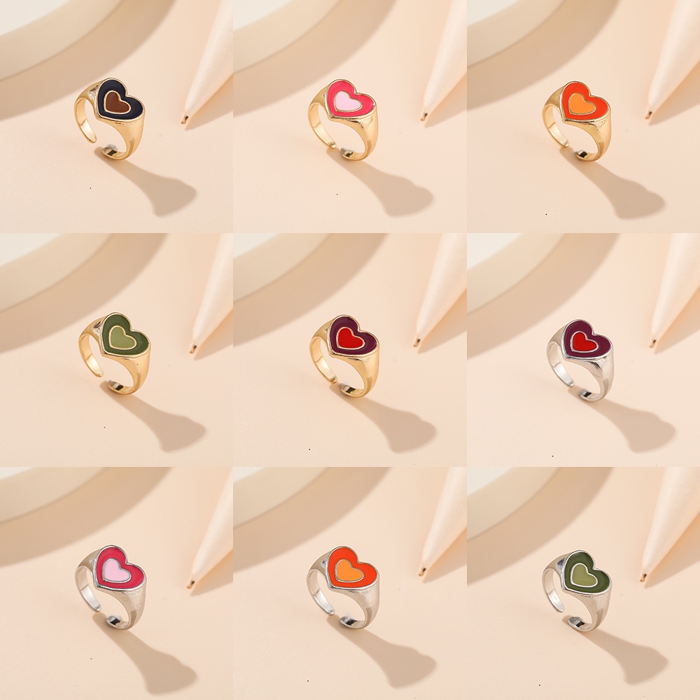 Retro Colorful Love Heart Rings Open Adjustable Finger Ring Women Jewelry Accessories