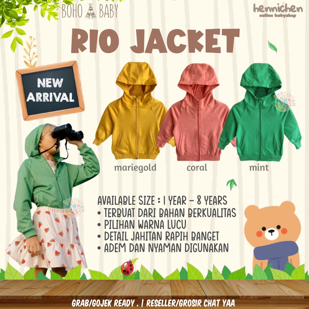 BOHOPANNA RIO JACKET HOODIE JAKET BOHO BABY JAKET ANAK UNISEX BAJU LENGAN PANJANG HANGAT 1 - 10 TAHUN