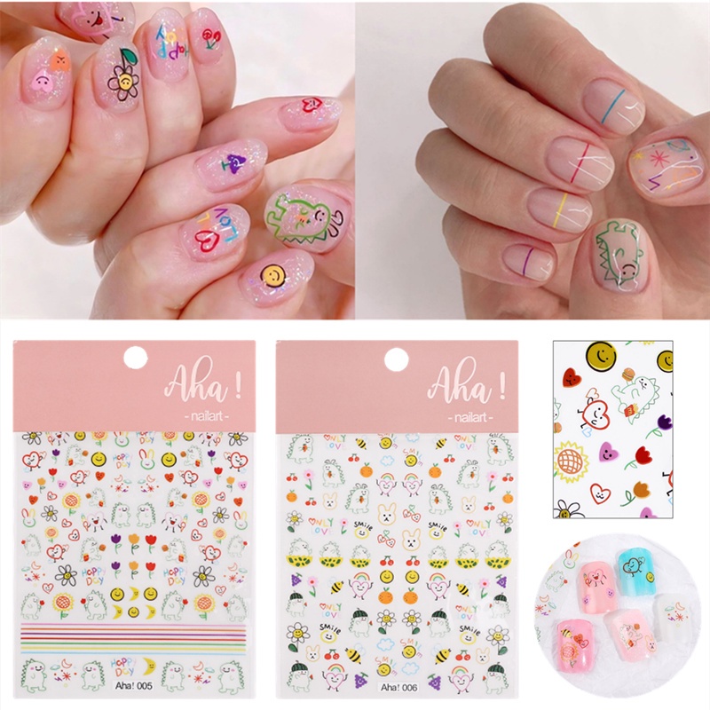 1 Lembar / Pak Stiker Kuku Motif Kartun Dinosaurus Untuk Dekorasi Nail Art / Manicure DIY