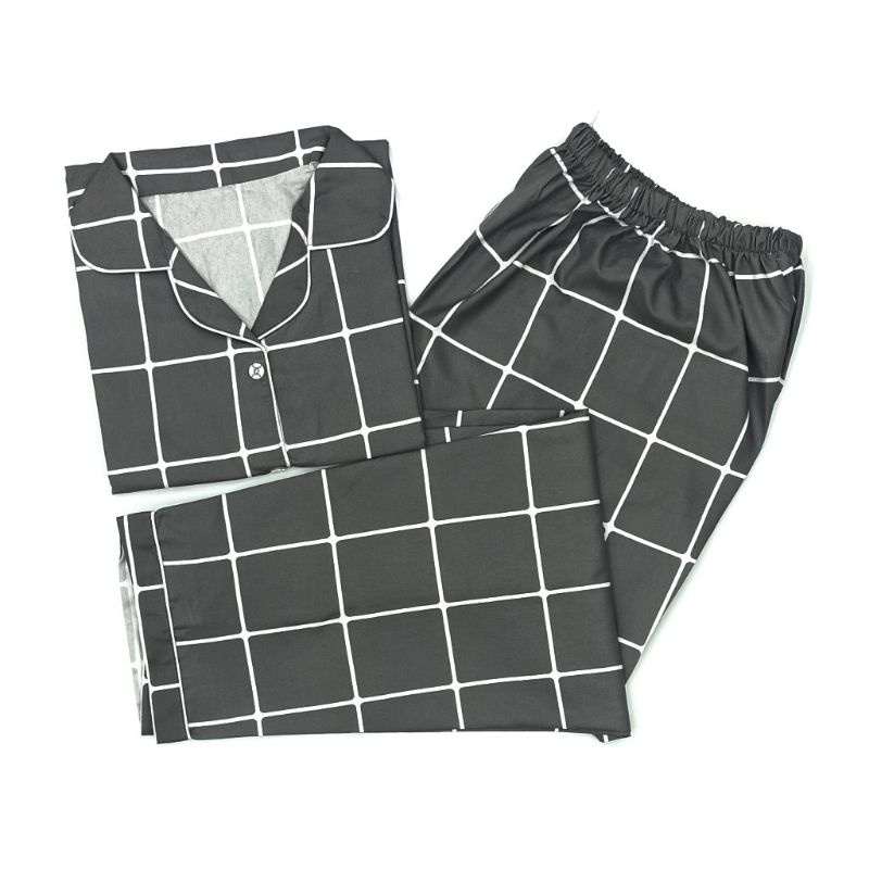 Baju Tidur Wanita | Piyama Wanita Kekinian | Oneset Setelan Wanita Bahan Katun Polymicro Bebas Pilih Motif-Kotak Abu-Abu