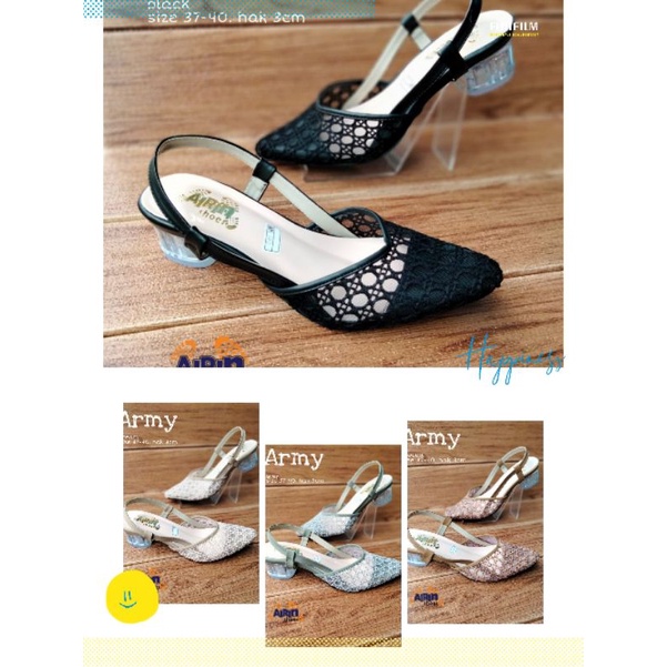 sepatu heels hak kaca 3cm airin shoes