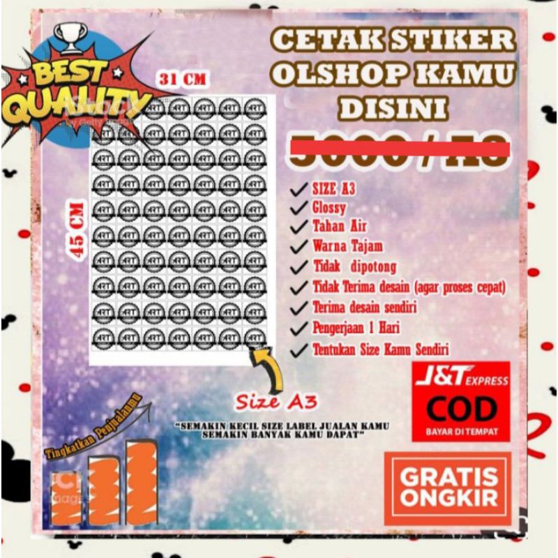 

[COD] CETAK STIKER MURAH STIKER OLSHOP STIKER JUALAN STIKER KILAT STICKER CUSTOM STICKER A3