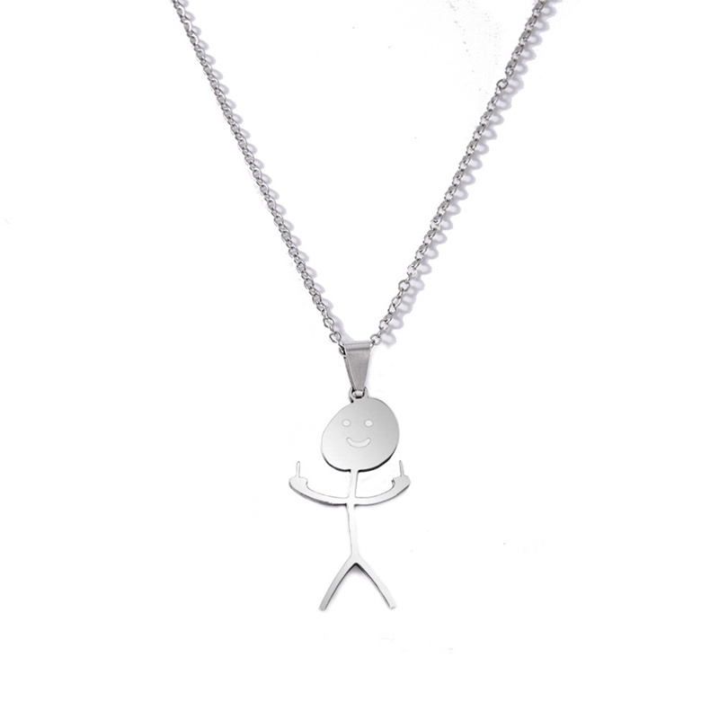 Kalung Rantai Klavikula Desain Jari Tengah Bahan Stainless Steel Untuk Perhiasan Wanita