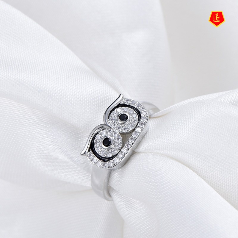 [Ready Stock]Vintage Silver Diamond Cute Creative Owl Ring