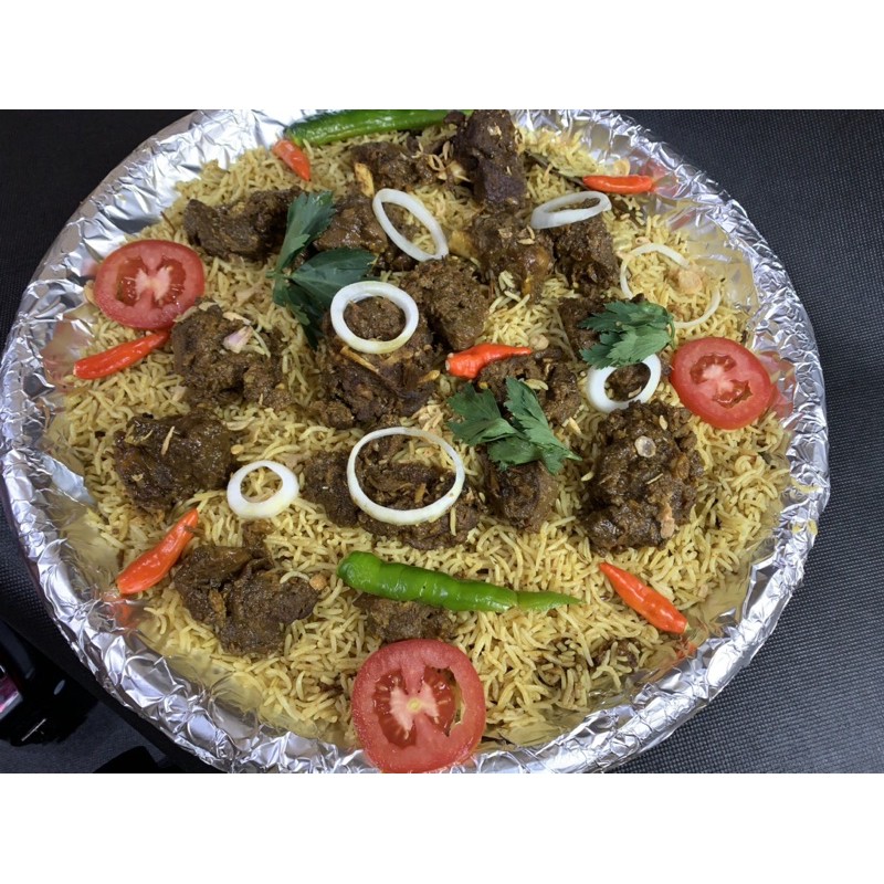 

Nasi Briyani Kambing Tampah 7 - 8 Porsi ( 1 kg kambing )