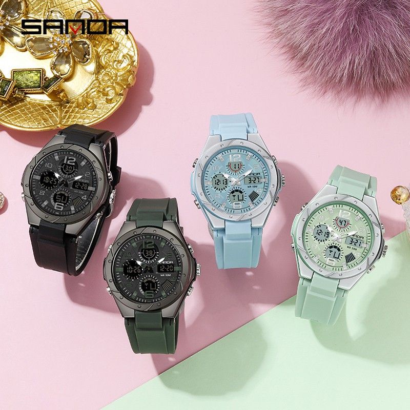 Jam Tangan SANDA 6062 Jam Tangan Wanita Digital Analog Dual Time Shockproof Anti Air