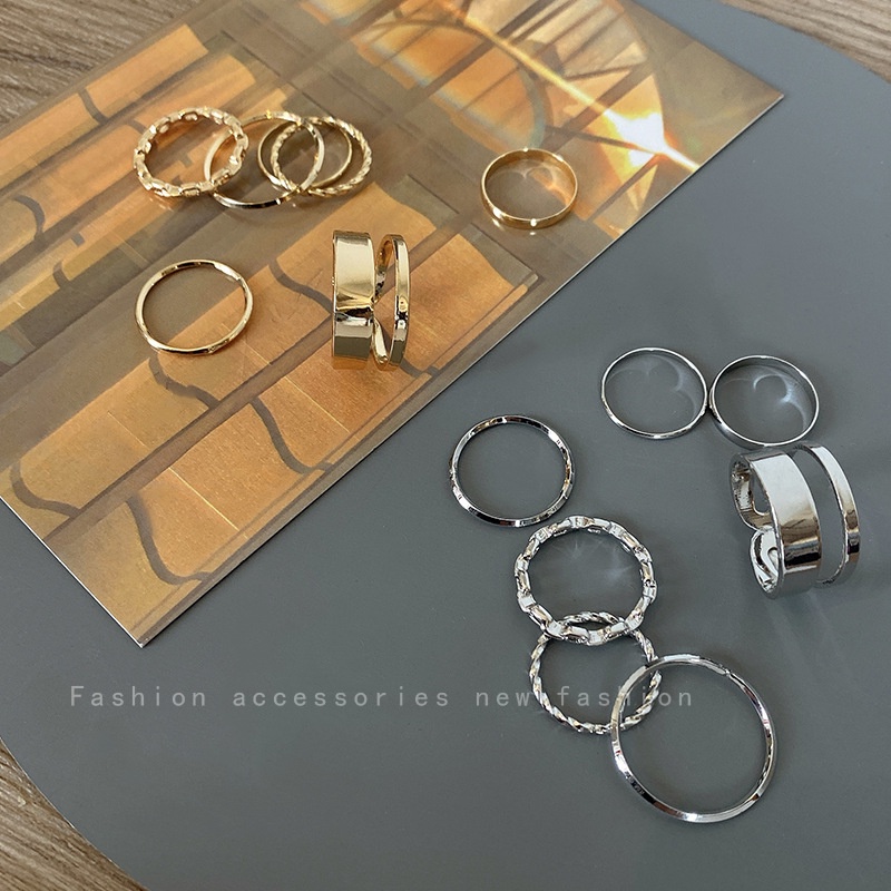 Papaozhu 7 Pcs Vintage Perak Susun Midi Buku Jari Cincin Set Untuk Wanita Gadis Fashion Geometris Cincin Jari Perhiasan Set