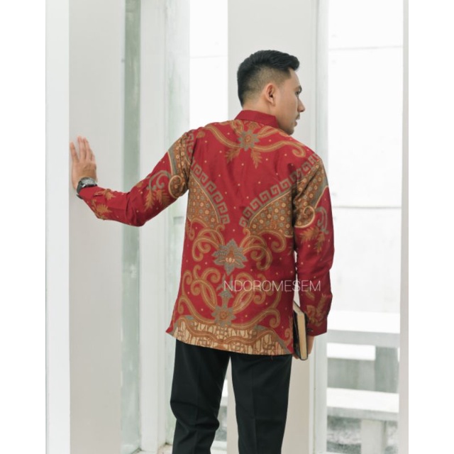 Batik lewung merah katun halus full furing