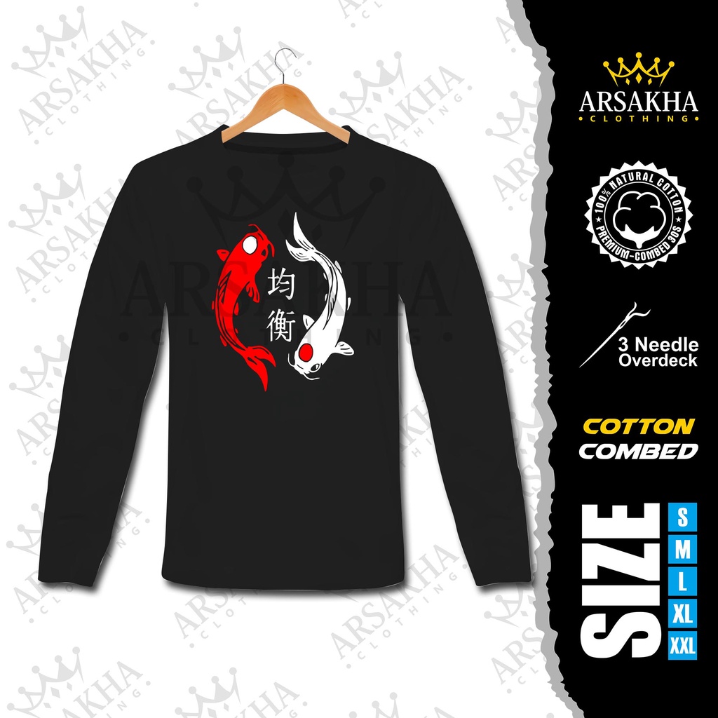 Kaos Lengan Panjang Koi Balance Ikan Keberuntungan  Baju Distro Katun Combed 30s by Arsakha Clothing