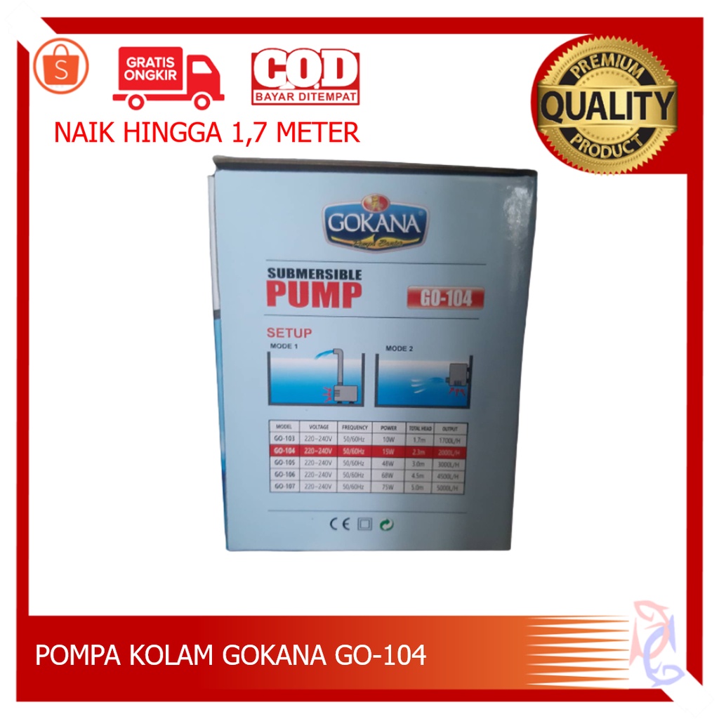 POMPA AIR KOLAM IKAN GOKANA GO104 NAIK 2,3M POMPA FILTER AQUARIUM POMPA CELUP POMPA AIR HIDROPONIK