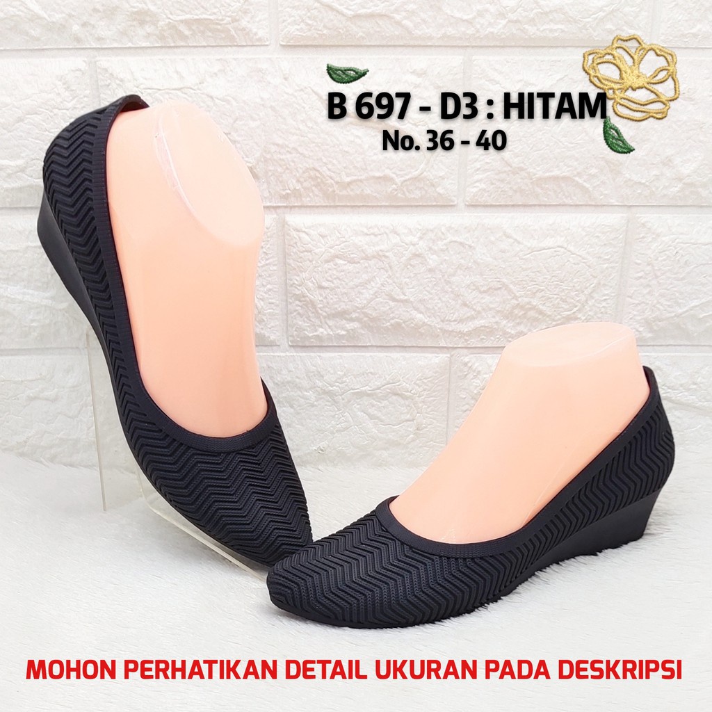 Sepatu Wanita Balance 697 D3 Original Motif Salur Jelly Shoes Wedges Tinggi 4cm Empuk Lentur Elegant