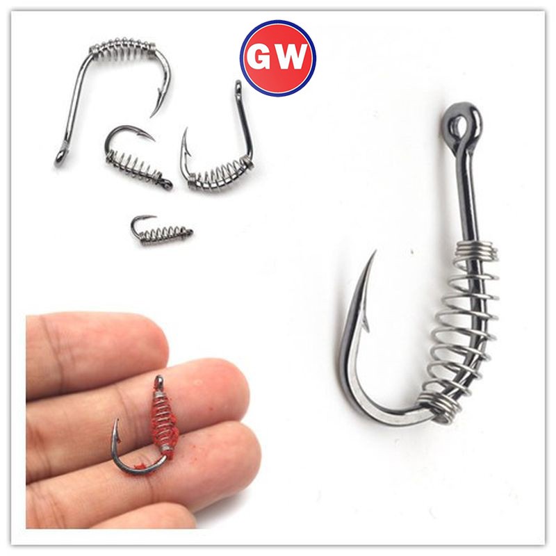 20pcs/lot High Carbon Steel Spring Hook Barbed Swivel Carp Jig Fly Fishing Hooks With Hole