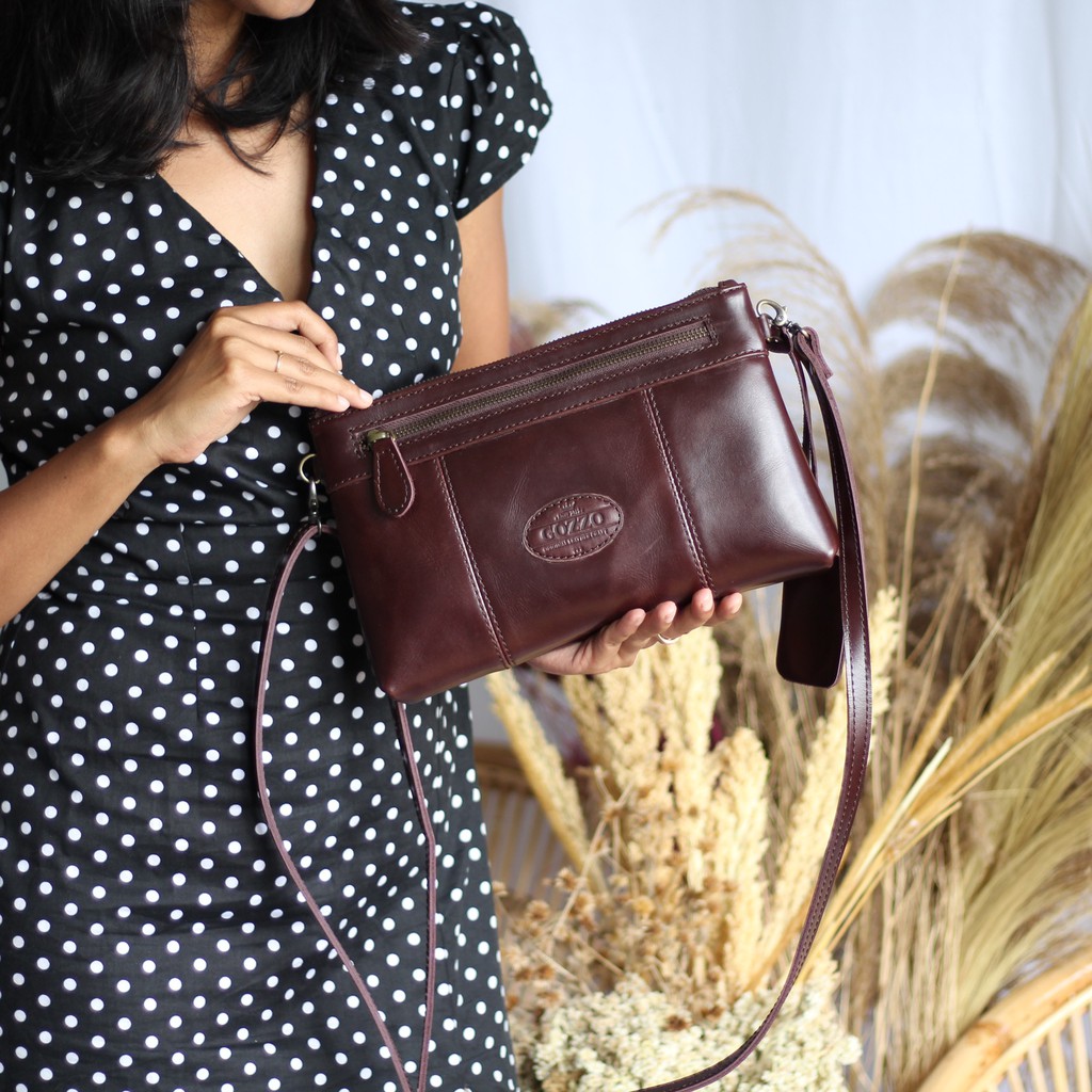 NEW !! TAS SLEMPANG DAN CLUTCH WANITA KULIT SAPI ASLI MODEL HANA / GRATIS GRAVIR NAMA