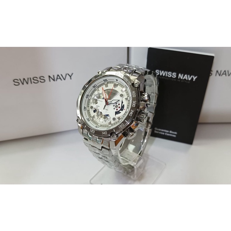 JAM TANGAN PRIA SWISS NAVY SN 8958 M SILVER ORIGINAL