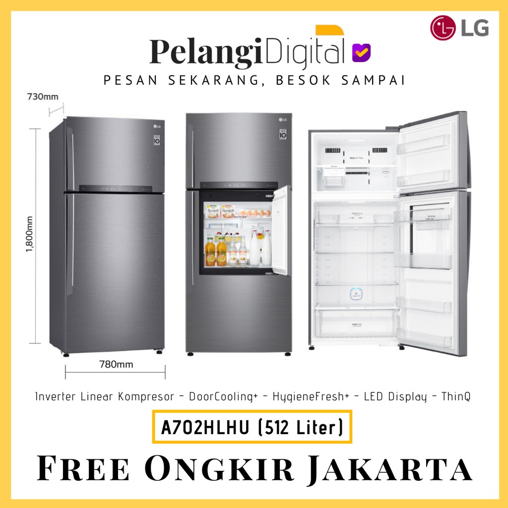 LG Kulkas 2 Pintu / Lemari Es Dua Pintu Inverter Linear WiFi - 512 Liter - GN-A702HLHU