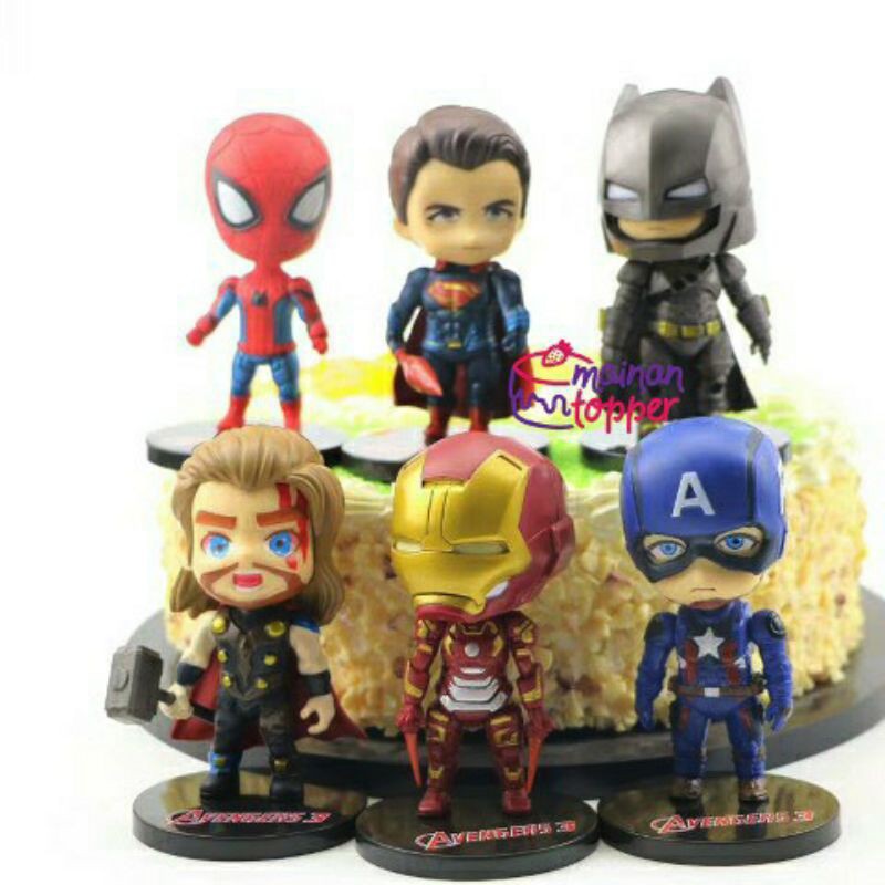 PVC Avengers Chibi Figure Set 6 Mainan Pajangan Miniatur Hiasan Topper M528