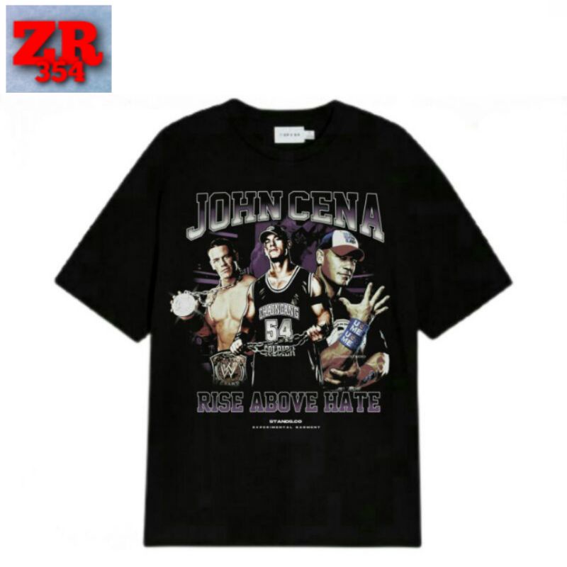 Kaos Anak Dewasa Baju hitam pria wanita T-Shirt John Cena Rise Above Hate Tee Wwe Wrestling Smackdow