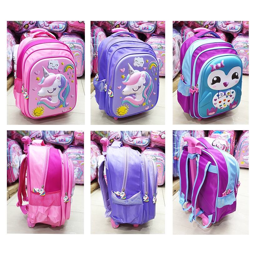 PROMO 10.10 Tas Sekolah Anak SD Perempuan Trolley Dorong Gambar Kuda Pony Pirang EMBOS Timbul 3 Resleting IMPORT ( Sun Lily Cetar Pirang Burung OWL Gogo Cool Laila Gliter Osh 16&quot;  )