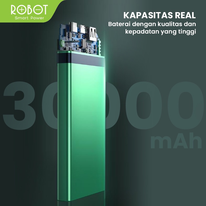 (GA2) PowerBank ROBOT 30000mah RT31 2.4A Dual Input Port Type C &amp; Micro USB 3 Output Original Fast Charging Real Capacity - Garansi Resmi 1 Tahun