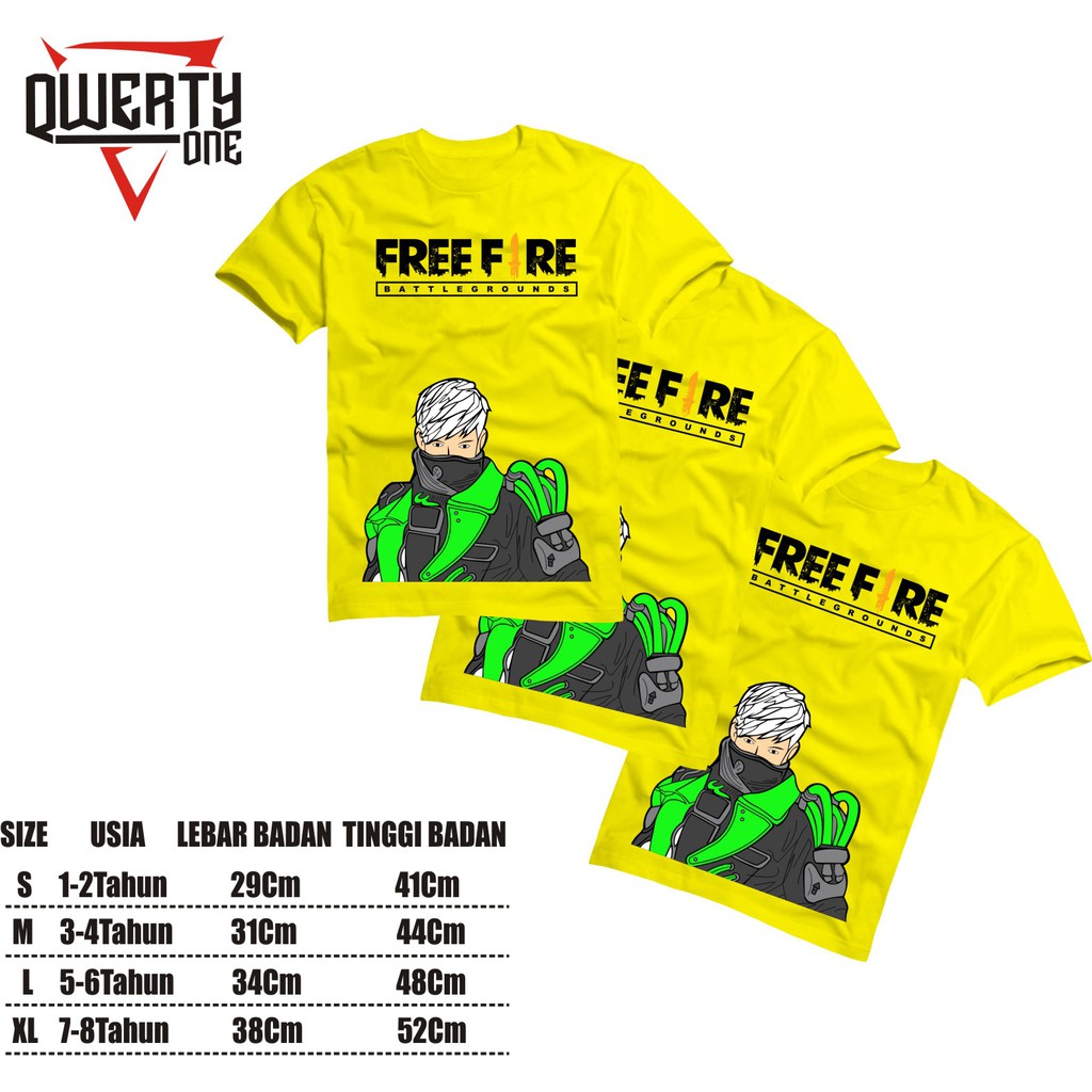 Baju / Kaos Distro Anak Laki-Laki &amp; Perempuan / Kaos Anak Oblong / Motif FREE FIRE YELLOW