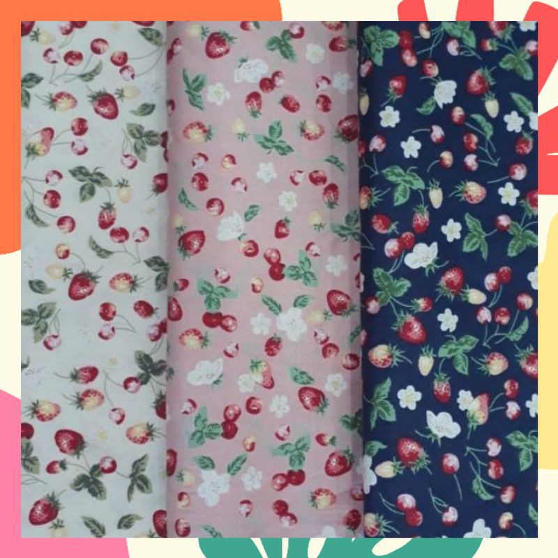 Kain Katun Jepang Tokai Senko Motif Strawberry