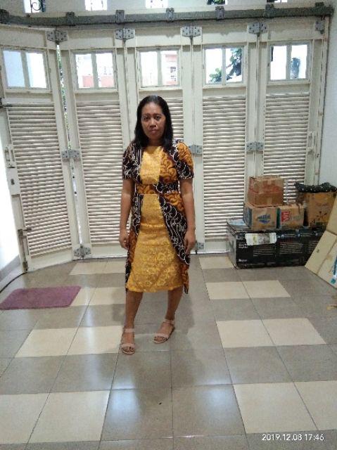 Dress Batik Solo Wanita Kombinasi Brukat Katun Stretch Sale Fit L Ng532