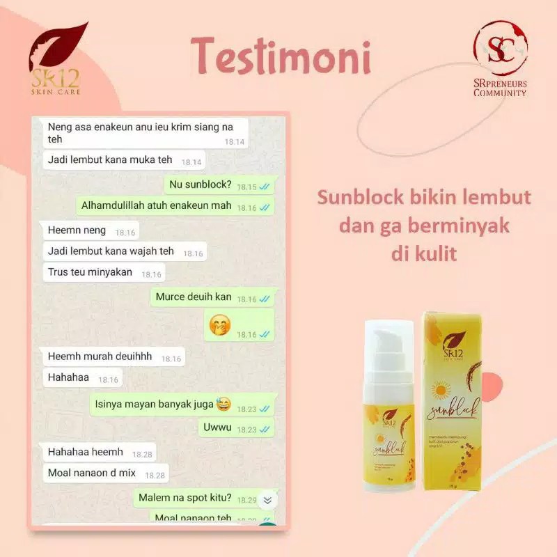 SUNBLOCK SR12 BPOM / PELIUNDUNG SINAR UV A &amp; B SPF 30++ / PELEMBAB DAN PENCERAH WAJAH