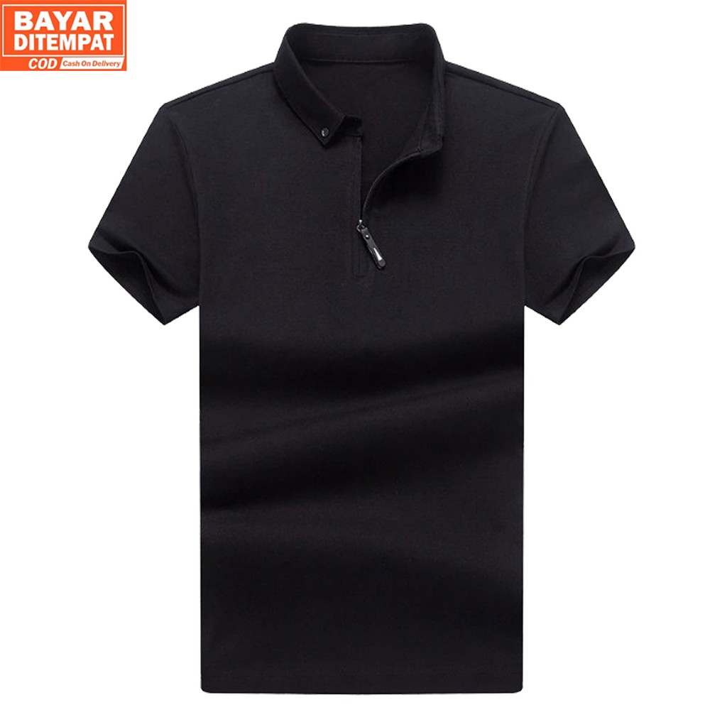 Kaos Polo Lengan Pendek Bahan Katun dengan Resleting untuk Pria - Elyon