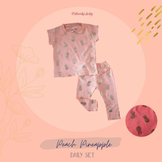 Peach Pineapple Baju  Main Anak  Daily  Playsuit Set Erdans 