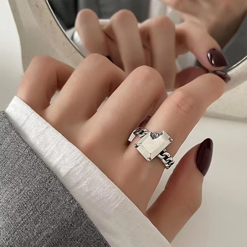 Cincin Rantai Zirkon Model Terbuka Dapat Disesuaikan Gaya Retro Korea Untuk Wanita