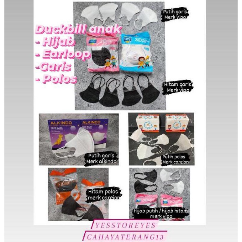 Ready masker duckbill anak alkindo putih polos 3 ply. Satuan eceran per 10 lbr