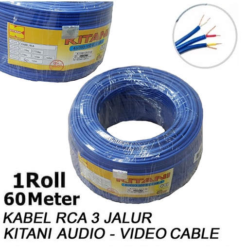 Kabel RCA 3 jalur 3-3 Audio Video KITANI 3R3 3RCA 3 Way 1 Roll 60 Meter Tembaga Murni Audio Speaker Home theater