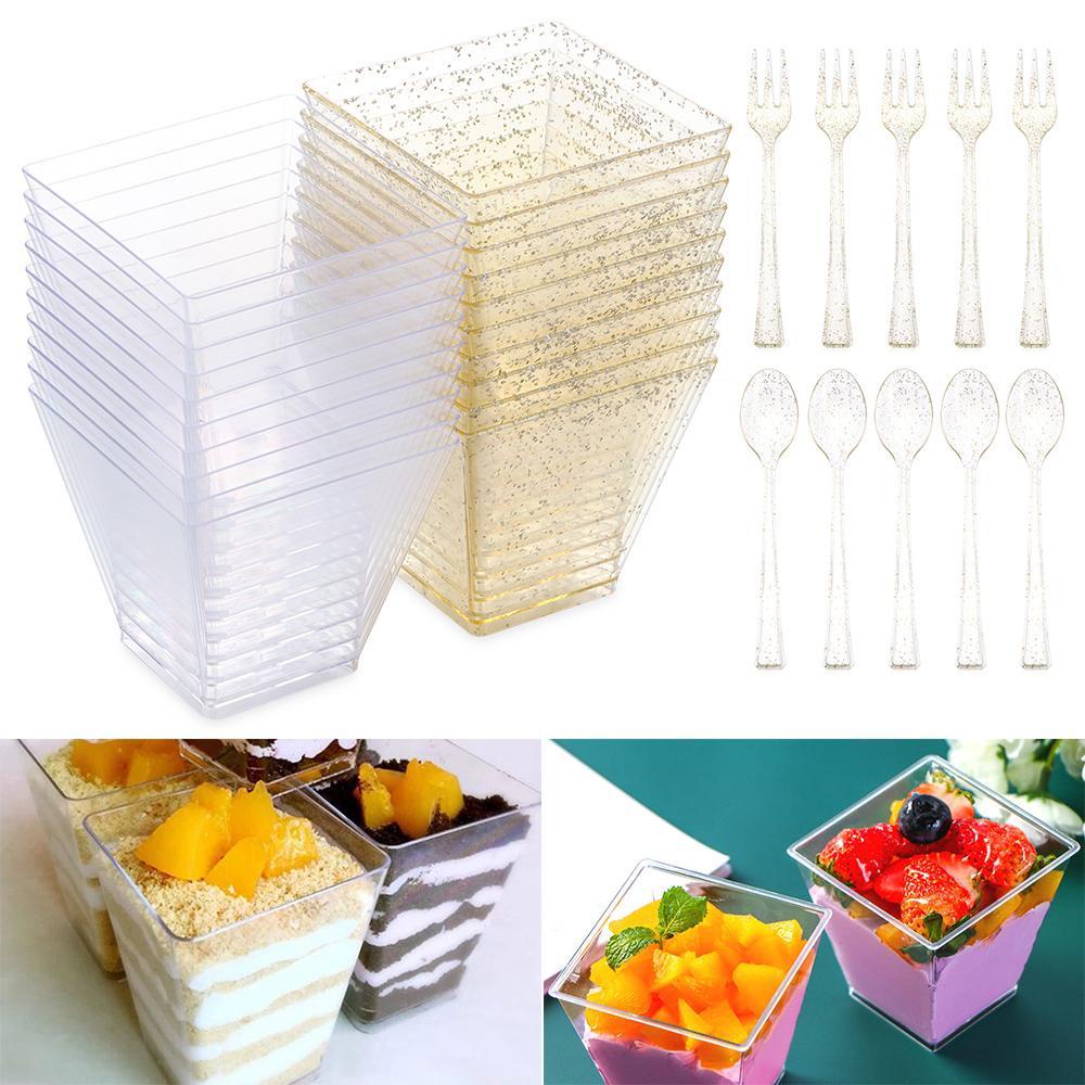 Top 60ml 10/30/50pcs Dessert Cup DIY Transparan Trapesium Wadah Perlengkapan Pesta Mousses