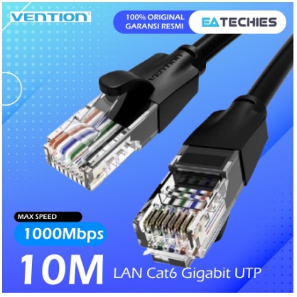 [10M] Vention Kabel LAN Cat6 UTP Gigabit Ethernet RJ45 FTP Black Hitam