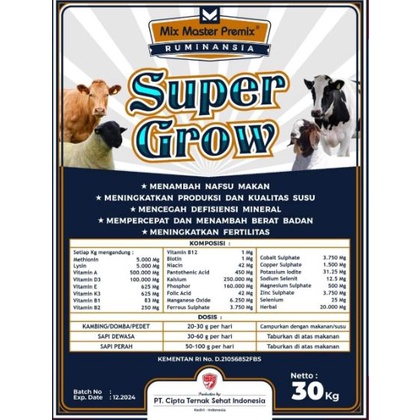 PREMIX SAPI SUPER GROW 1 KG - PREMIX MINERAL VITAMIN Kambing Perah &amp; Sapi Perah Komplit I MIX MASTER SUPER GROW 1 KG