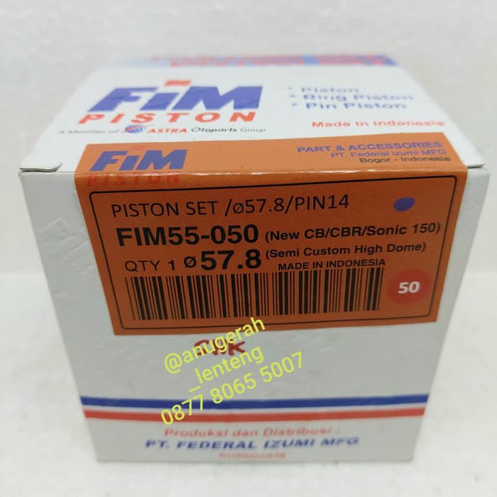 Piston Kit FIM 55 OS 50 0.50 (57.8) Honda Sonic 150 CB150 CBR150