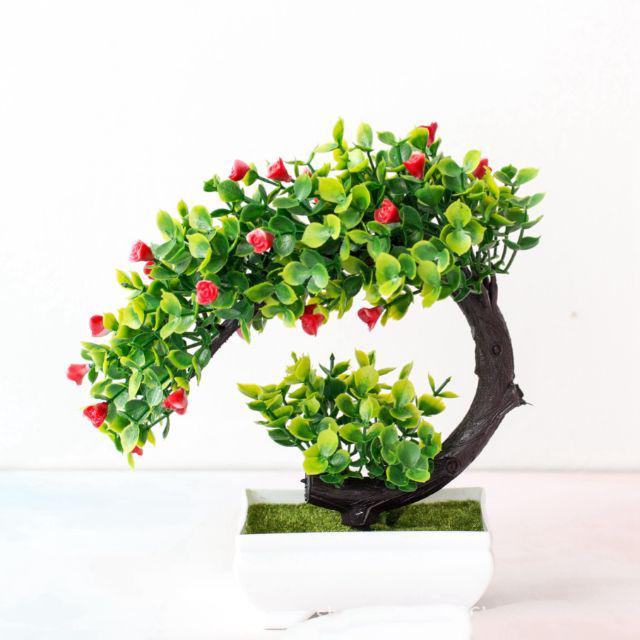 BOS844 BUNGA PLASTIK ARTIFICIA MOTIF BONSAI-Merah