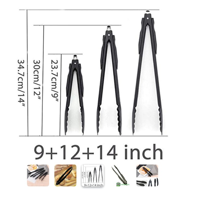 Hitam Capitan Makanan Stainless 35CM / 14inch capit makan (kunci atas)