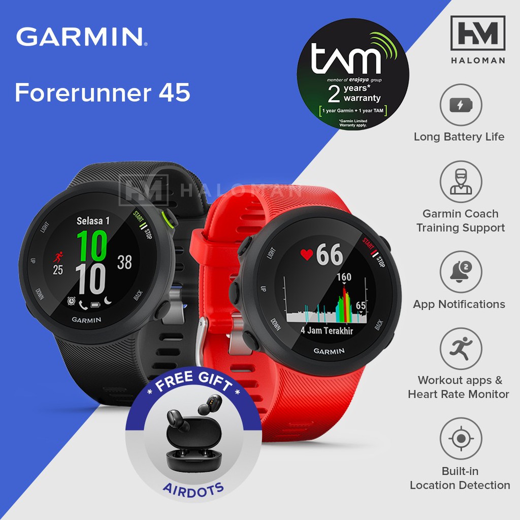 Garmin Forerunner 45 FR Smart watch Jam tangan - Garansi Resmi TAM