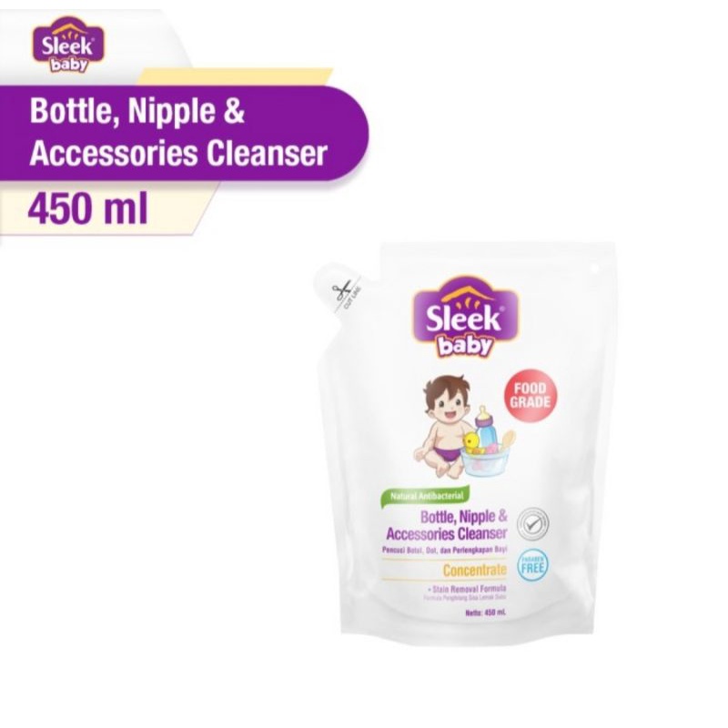 Sleek Baby Bottle, Nipple &amp; Accessories Cleanser 450ml Refill Pouch/Sabun Cuci Botol Bayi