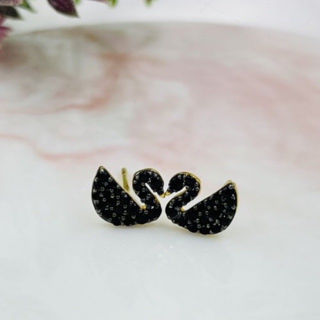 giwang swan black permata hitam simple mewah elegant emas asli 20K
