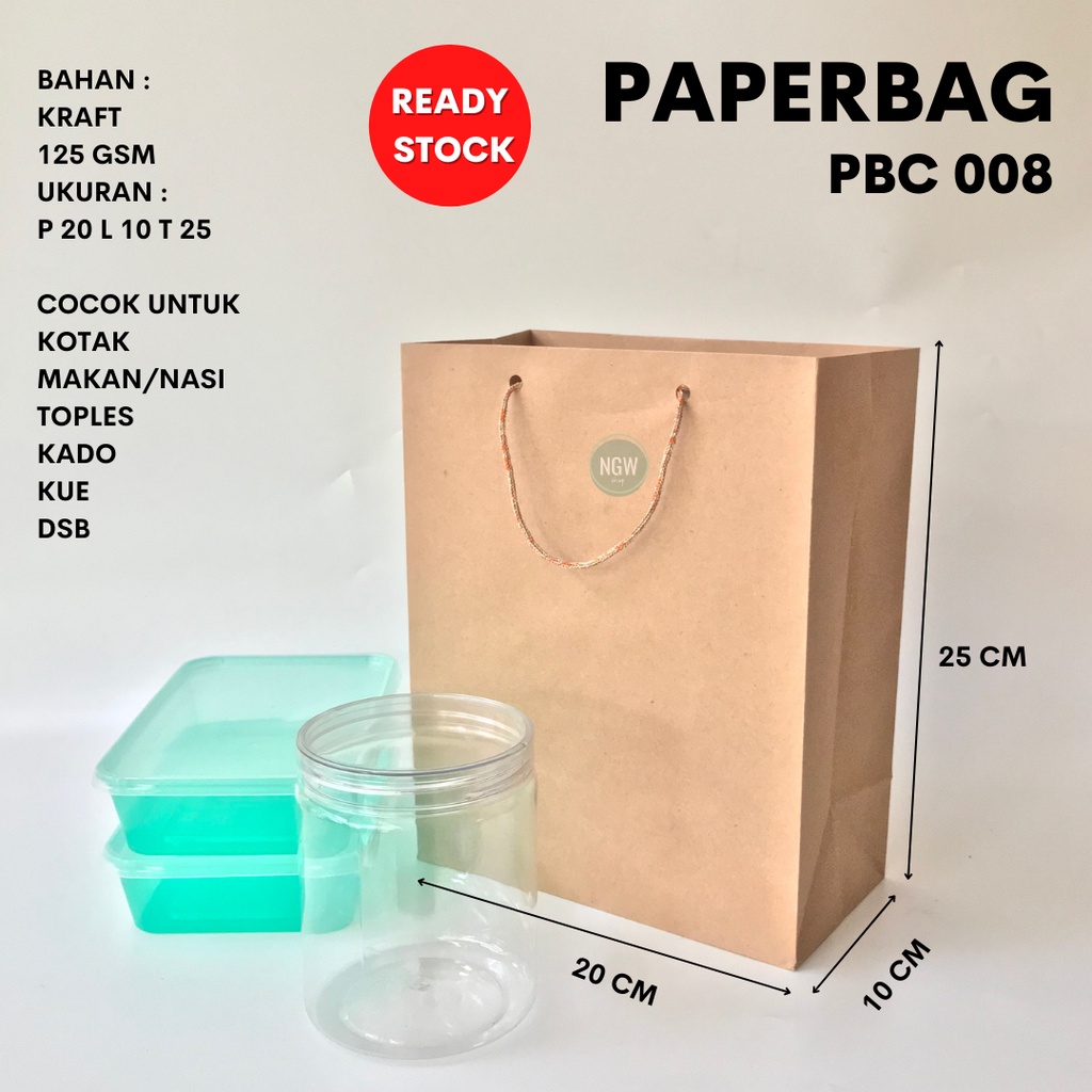 Paperbag tas Kertas coklat brown 20x10x25 Kraft ecer grosir