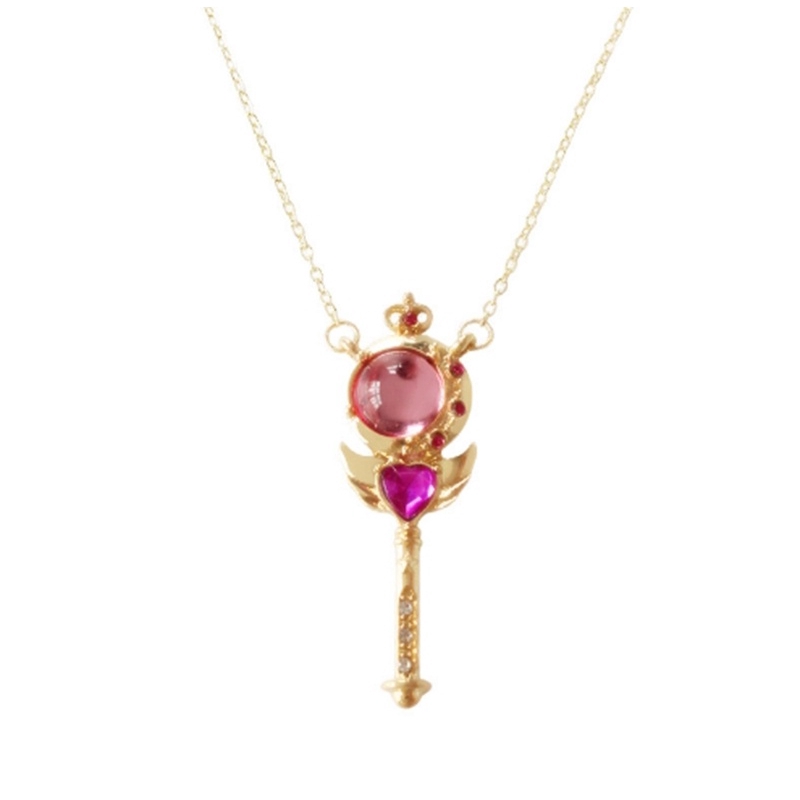 SEUSUK  Anime Sailor Moon Loving Wand Crystal Cosplay Pendant Necklace Girl Accessories Cute Props