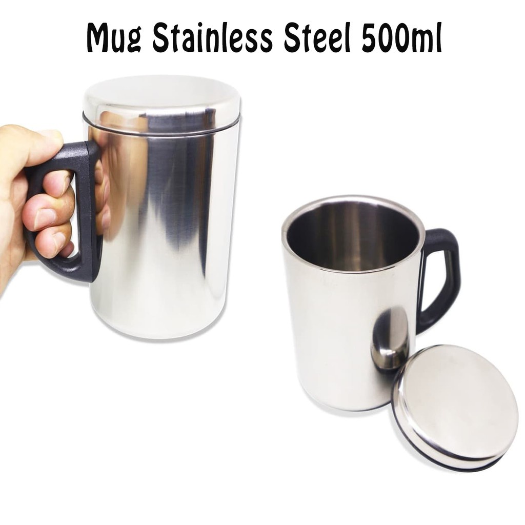 TERMOS MUG STAINLESS STEEL GELAS MUG 500ml FREE BUBLE / cangkir kopi teh susu tahan panas dingin es meja kerja nonton drakor ruang tamu kamar tidur ruang kerja memancing camping piknik