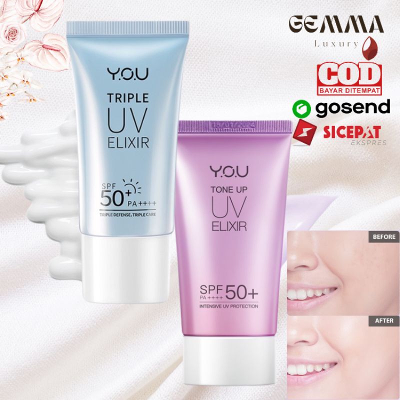 (GOSEND/COD) YOU Daily UV Tone Up Elixir Skin Goods SPF 50+ PA++++ (TONE UP SUNSCREEN) | YOU SUNSCREEN TRIPLE UV ELIXIR SPF 50+ PA+++ UVA UVB BLUE LIGHT PROTECTION TABIR SURYA