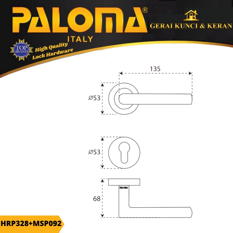 PALOMA HRP 328 MSP 092 HANDLE HITAM SET KUNCI PINTU DAN CYLINDER