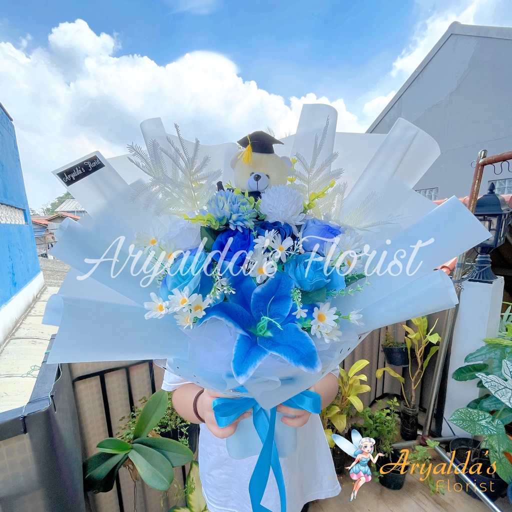 Premium Bouquet Bunga BIRU Besar / Buket Wisuda Dokter, Taruna, Nahkoda, Awak Kapal | Bucket, Bouqet